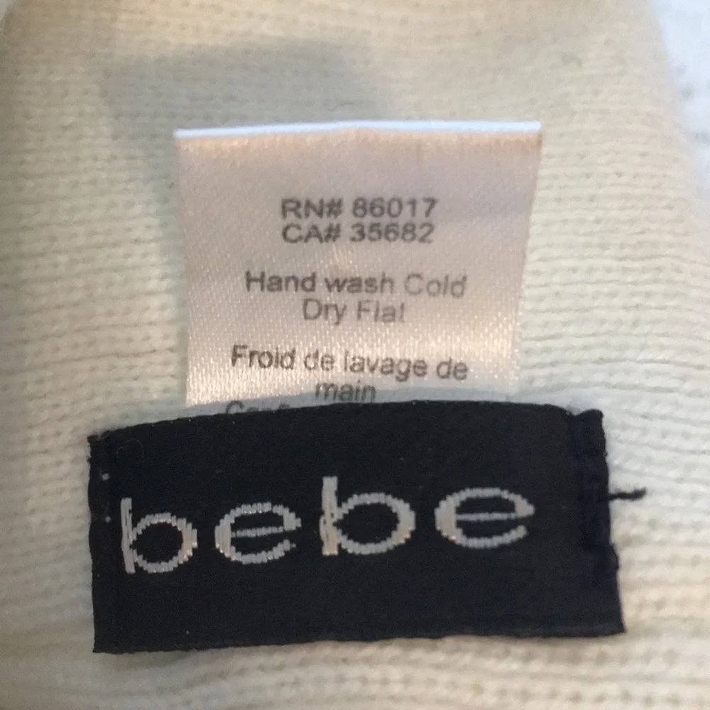 BEBE logo Ivory beanie winter cap